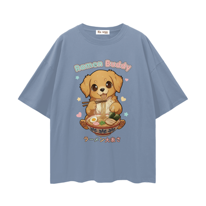 Ramen Buddy Golden Retriever - Loose Drop Shoulder T-Shirt