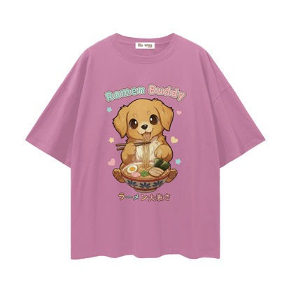 Ramen Buddy Golden Retriever - Loose Drop Shoulder T-Shirt