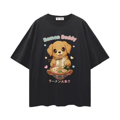 Ramen Buddy Golden Retriever - Loose Drop Shoulder T-Shirt