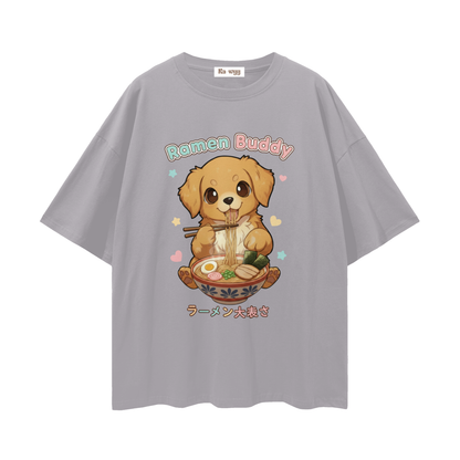 Ramen Buddy Golden Retriever - Loose Drop Shoulder T-Shirt