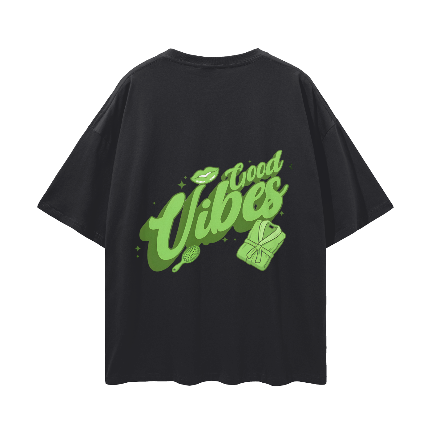T-shirt with green 'Good Vibes' - Black Beauty