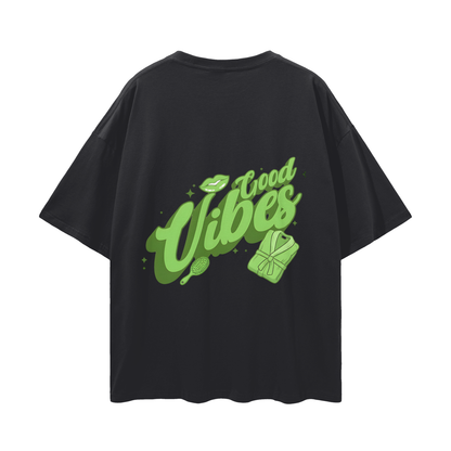 T-shirt with green 'Good Vibes' - Black Beauty