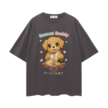 Ramen Buddy Golden Retriever - Loose Drop Shoulder T-Shirt