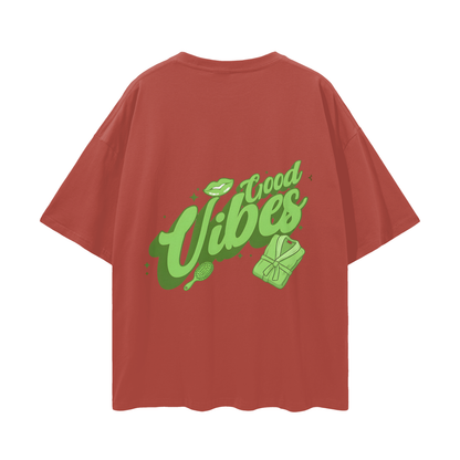 T-shirt with green 'Good Vibes' - Brick Red