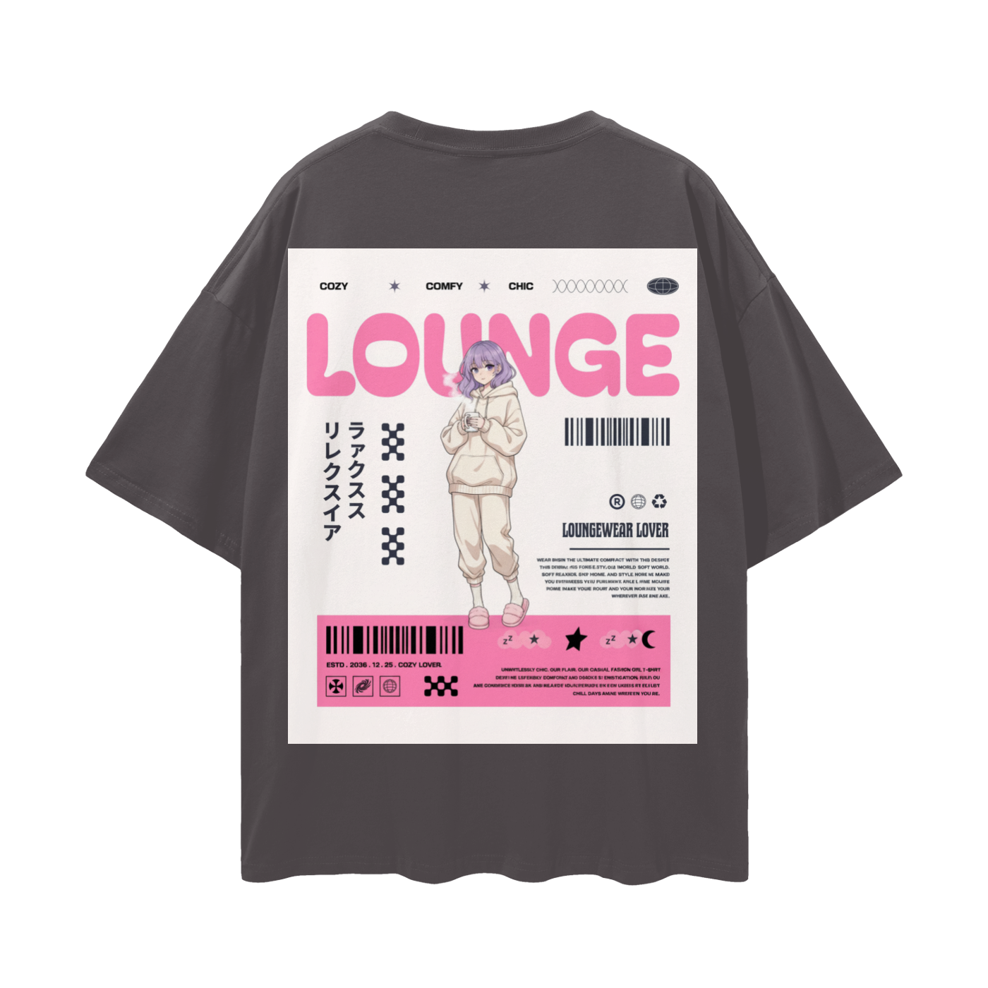 T-shirt with a graphic design Anime Girl. - Dark Gray