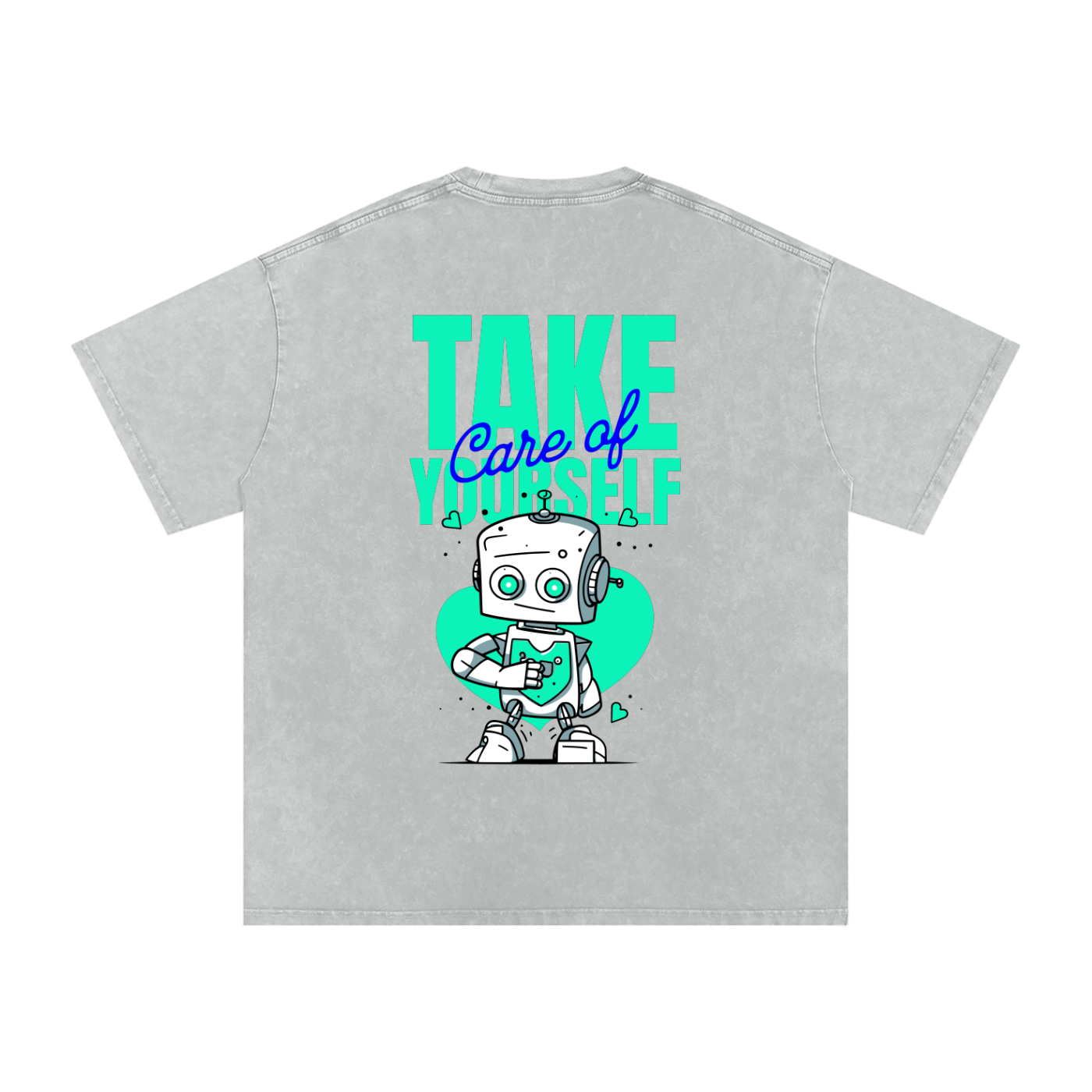 t-shirt with robot graphic and 'Take Care of Yourself' - Light Gray