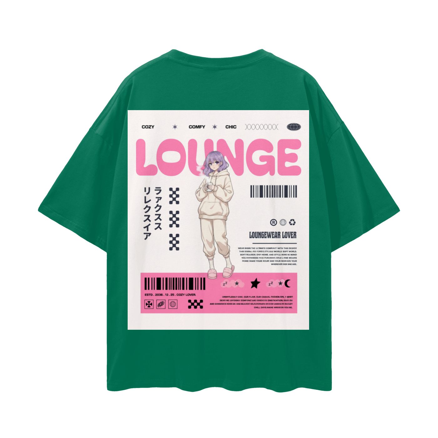 T-shirt with a graphic design Anime Girl. - Green