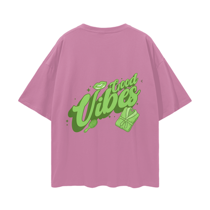 T-shirt with green 'Good Vibes' - Bean Paste Red
