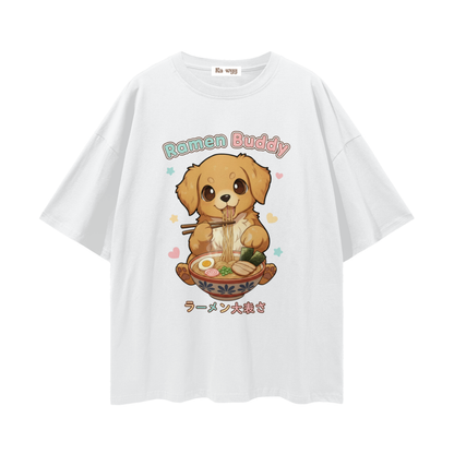Ramen Buddy Golden Retriever - Loose Drop Shoulder T-Shirt