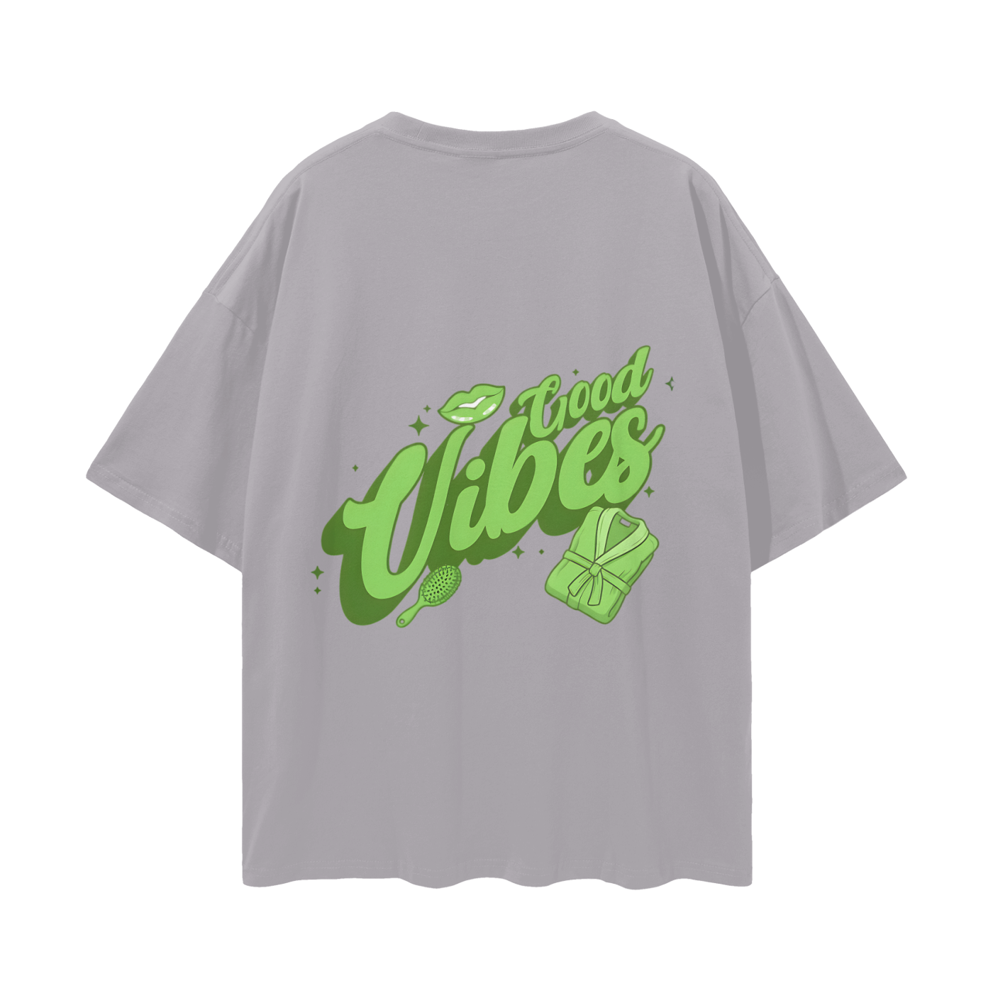 T-shirt with green 'Good Vibes' - Light Gray