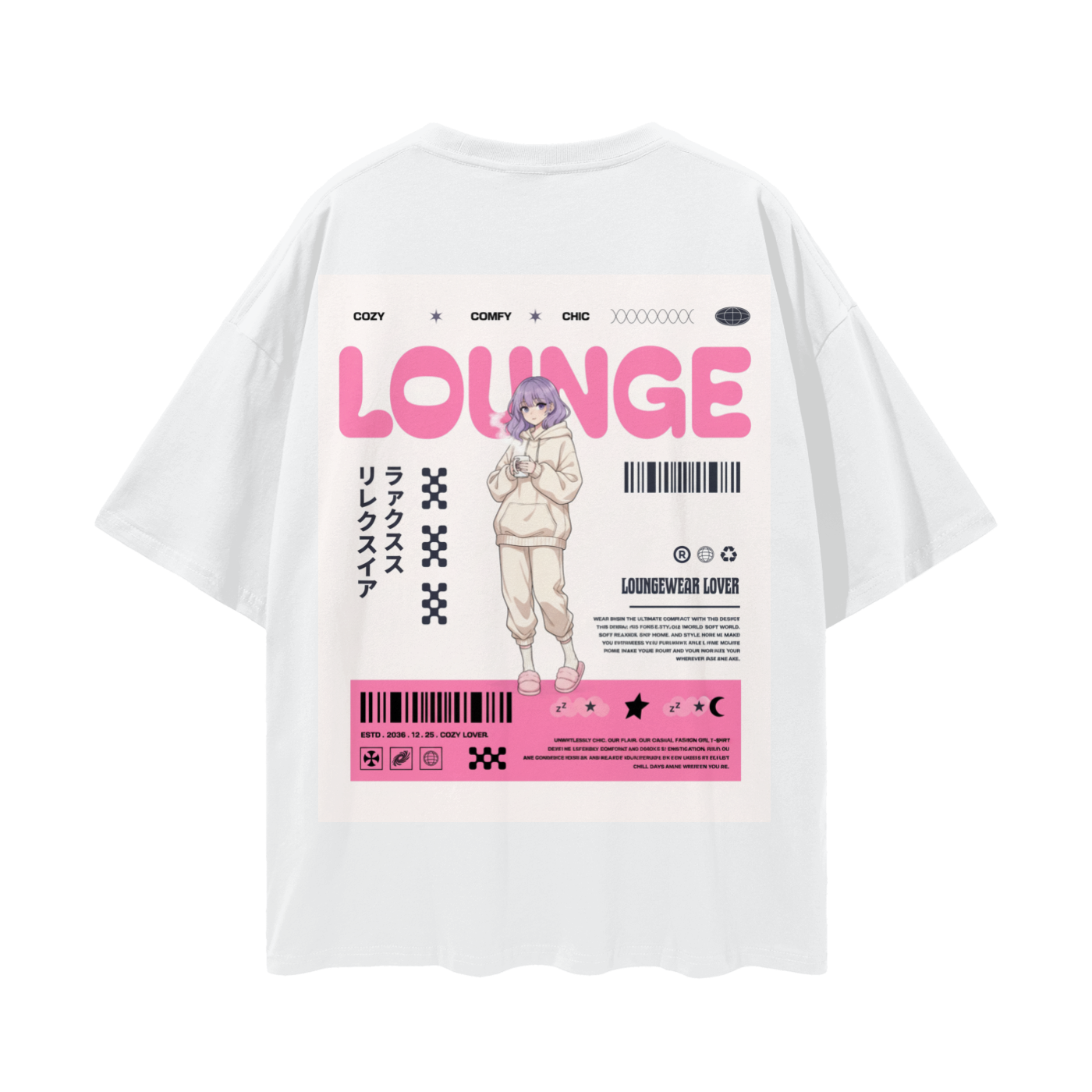 T-shirt with a graphic design Anime Girl. - Lucent White