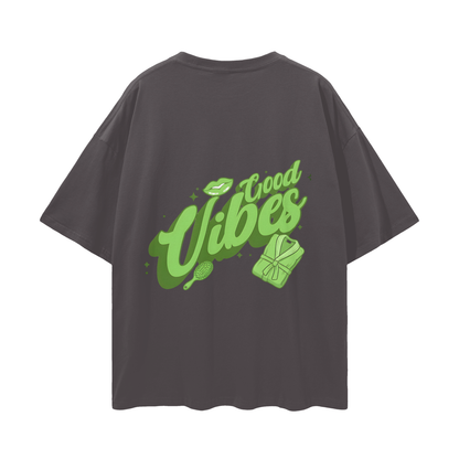 T-shirt with green 'Good Vibes' - Dark Gray