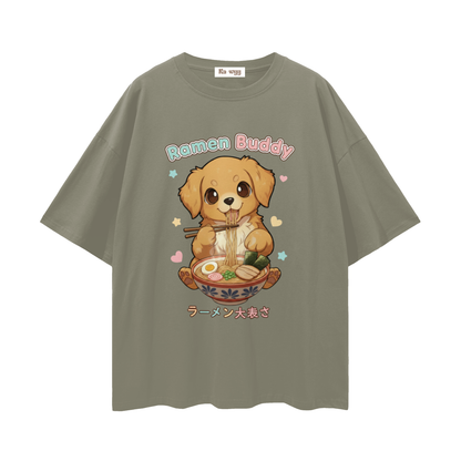 Ramen Buddy Golden Retriever - Loose Drop Shoulder T-Shirt
