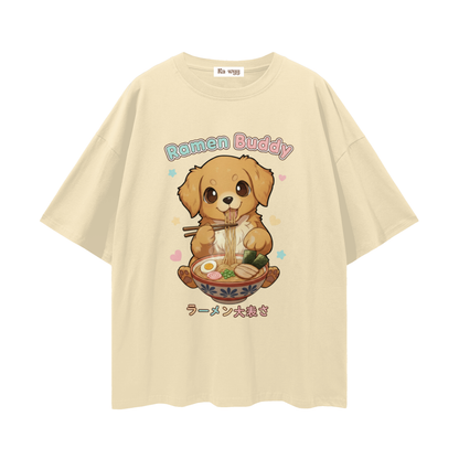 Ramen Buddy Golden Retriever - Loose Drop Shoulder T-Shirt