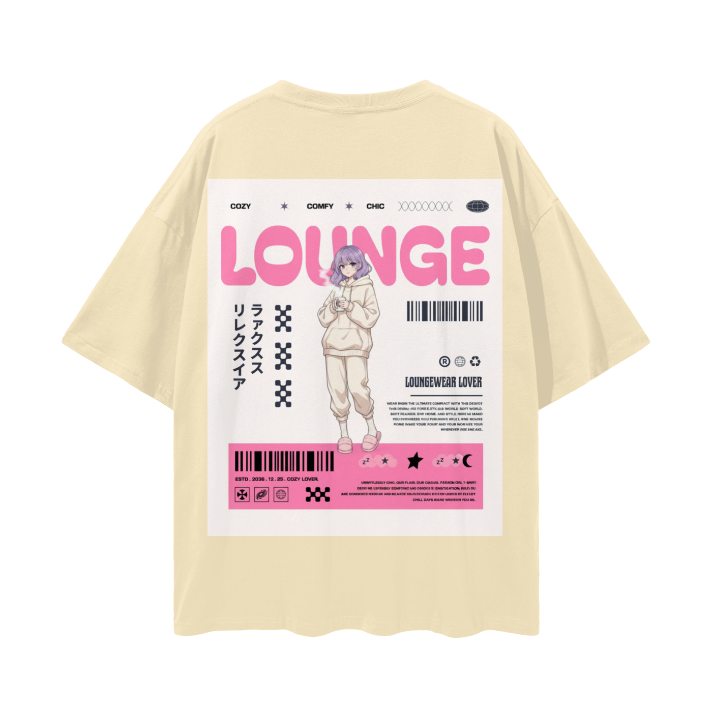 T-shirt with a graphic design Anime Girl. - Light Apricot