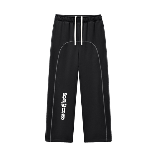 Contrast-Stitched Fleece Sweatpants - Black