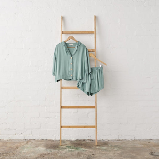 Bamboo Pyjamas - Crop Button Up + Short PJ Set in Sage Green