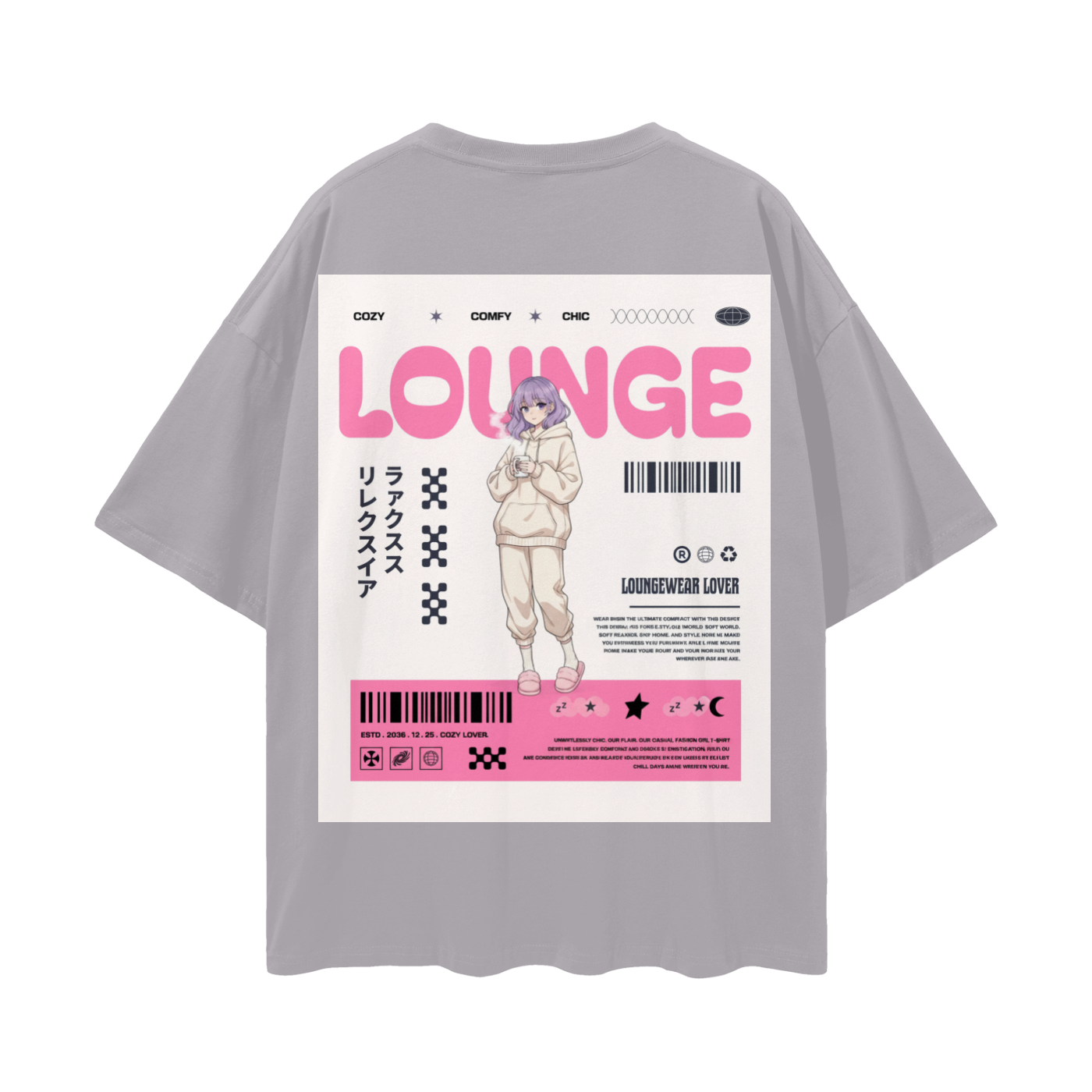 T-shirt with a graphic design Anime Girl. - Light Gray