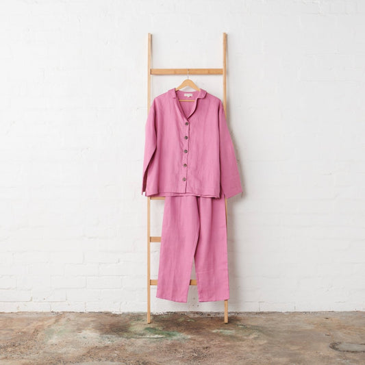Linen Pyjama Set in Fuchsia
