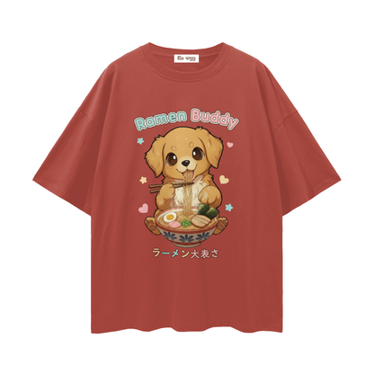Ramen Buddy Golden Retriever - Loose Drop Shoulder T-Shirt