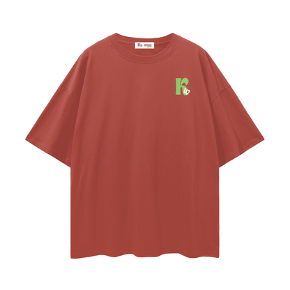 T-shirt with green 'Good Vibes' - Brick Red