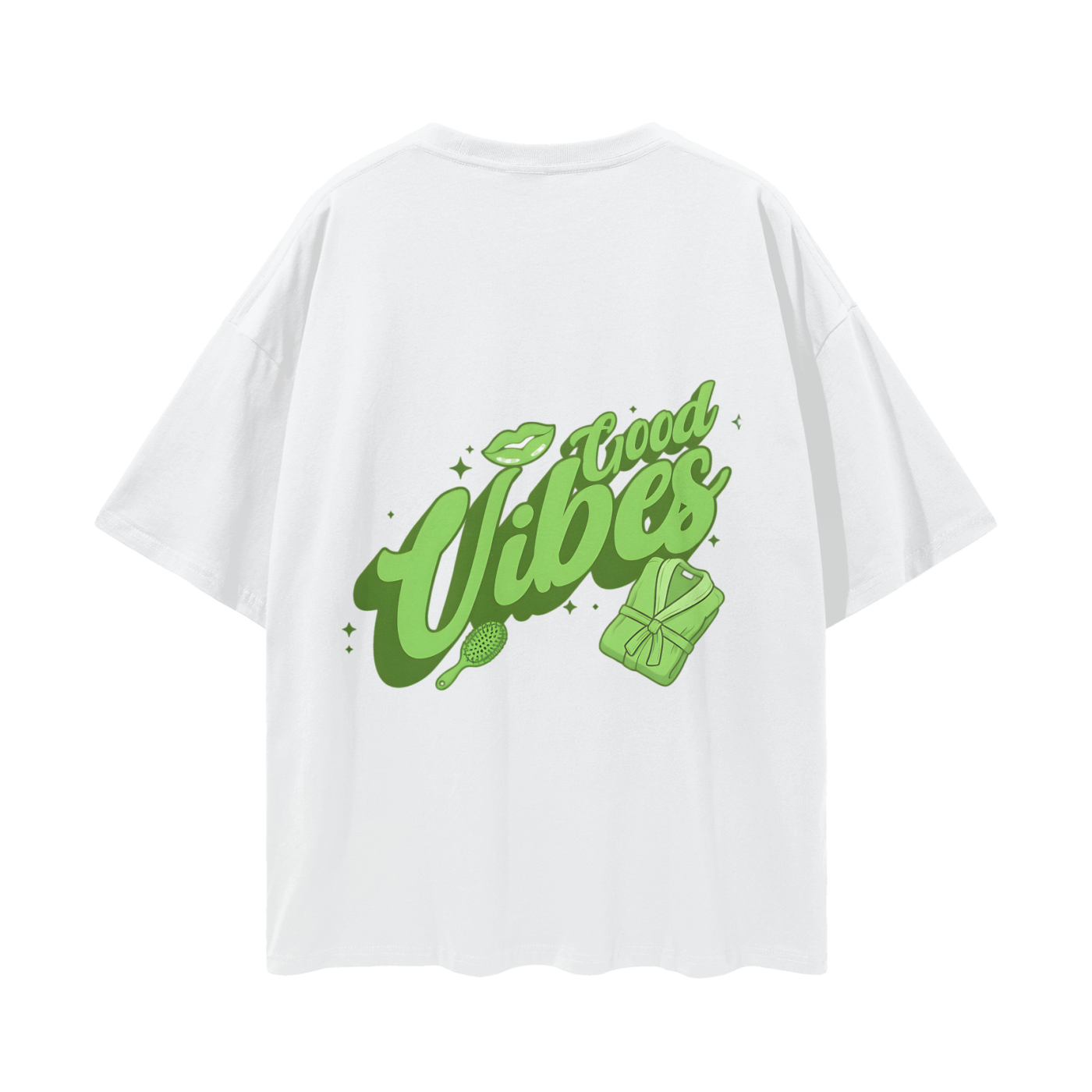 T-shirt with green 'Good Vibes' - Lucent White