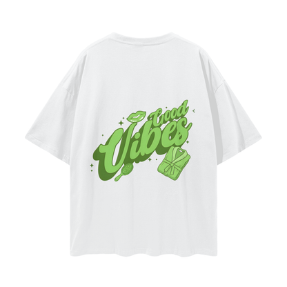 T-shirt with green 'Good Vibes' - Lucent White