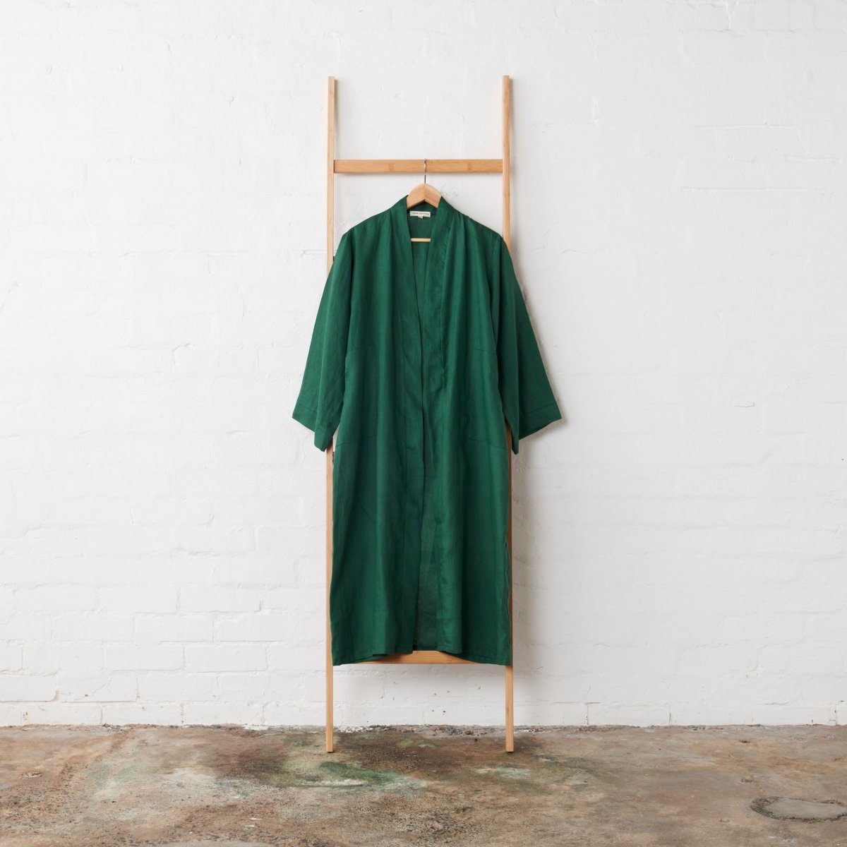 Linen Bathrobe - Emerald Green (Long)