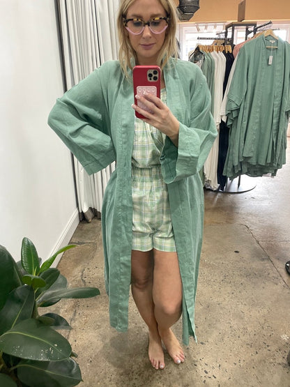 Linen Bathrobe in Sage Green