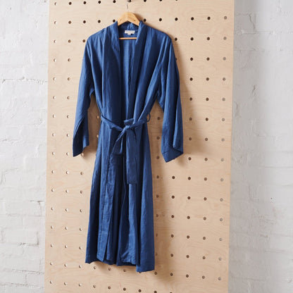 Linen Bathrobe - Navy (Long)