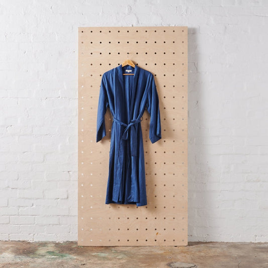 Linen Bathrobe - Navy (Long)