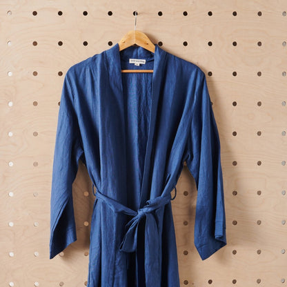 Linen Bathrobe - Navy (Long)