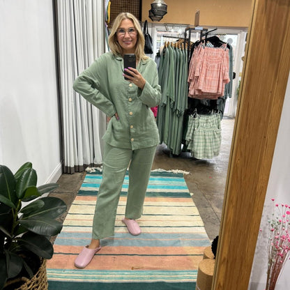 Linen Pyjama - Classic Set in Pistachio
