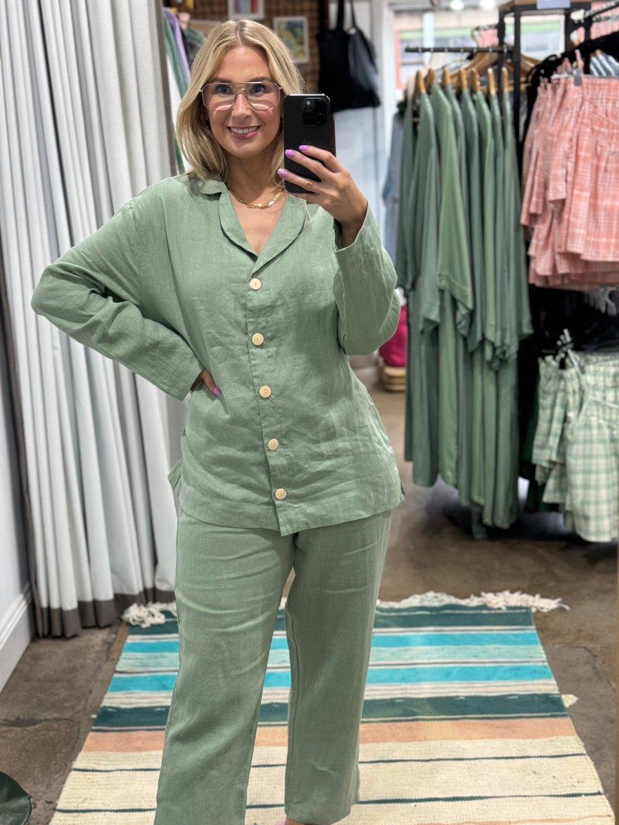 Linen Pyjama - Classic Set in Pistachio