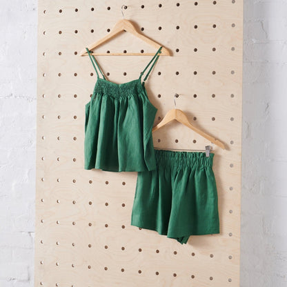 Linen Sets Cami & Shorts in Forest Green