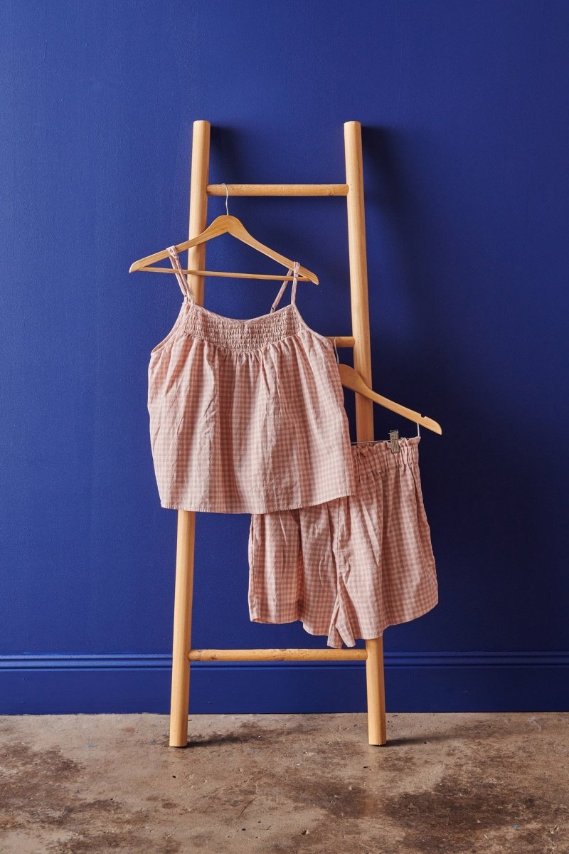 Linen Set Cami & Shorts in Pink & Cream Gingham