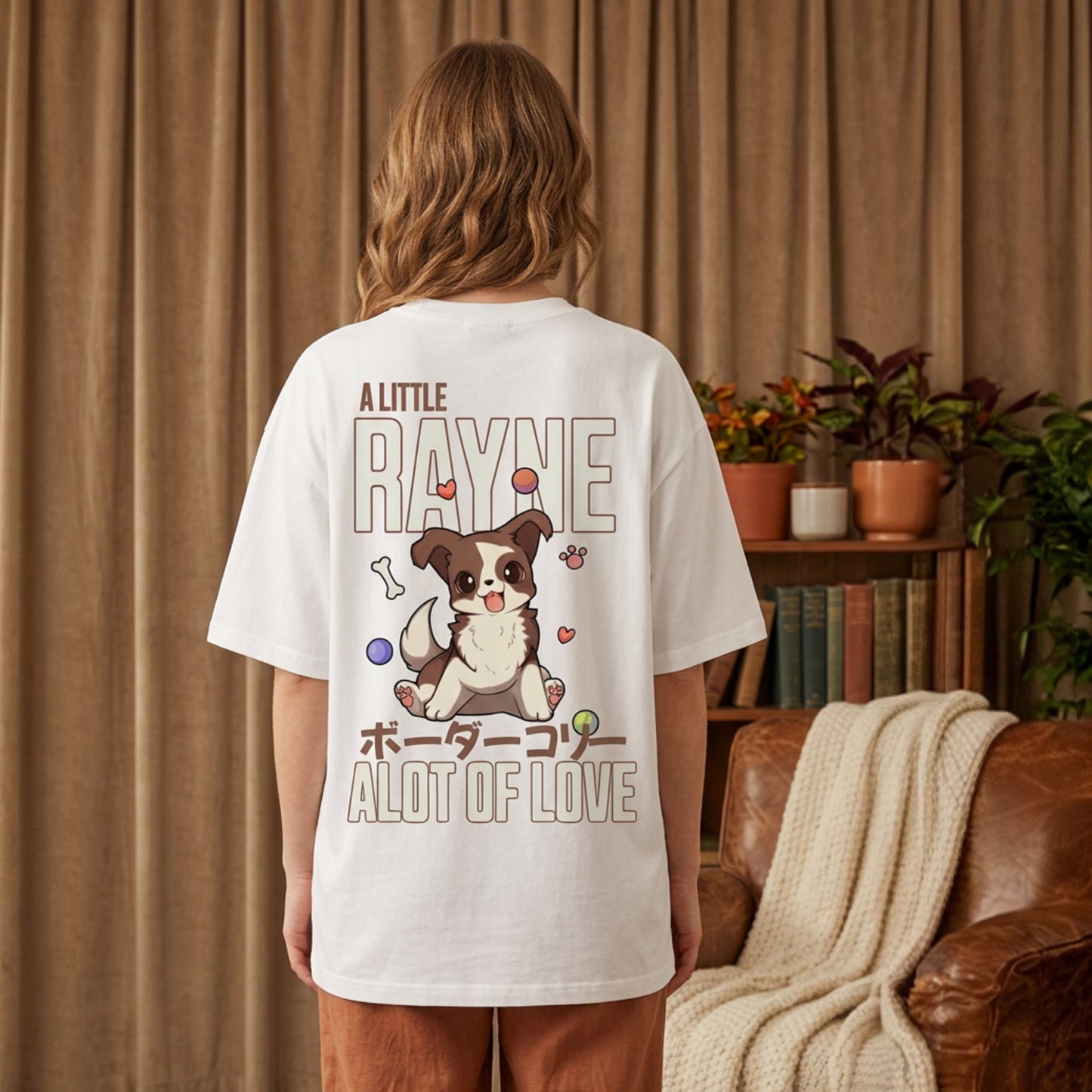 Rayne (Border Collie) - Loose Drop Shoulder Cotton T-Shirt
